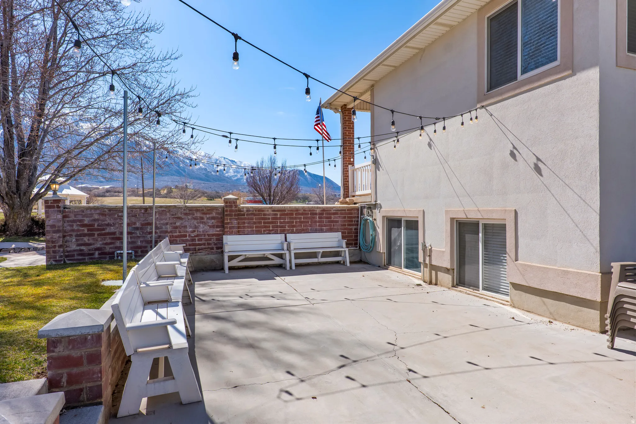 View of patio featuring a mountain view