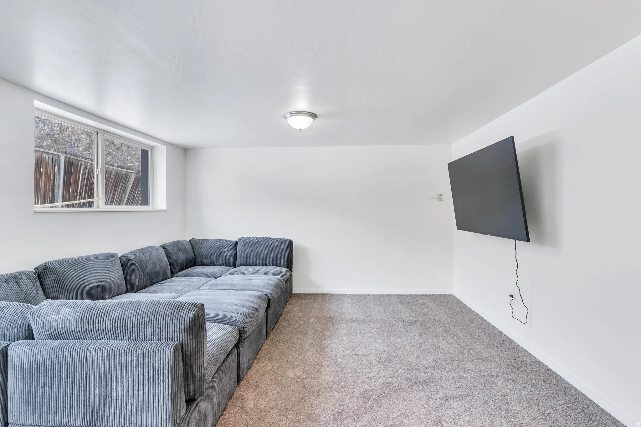 Living area featuring baseboards and carpet flooring