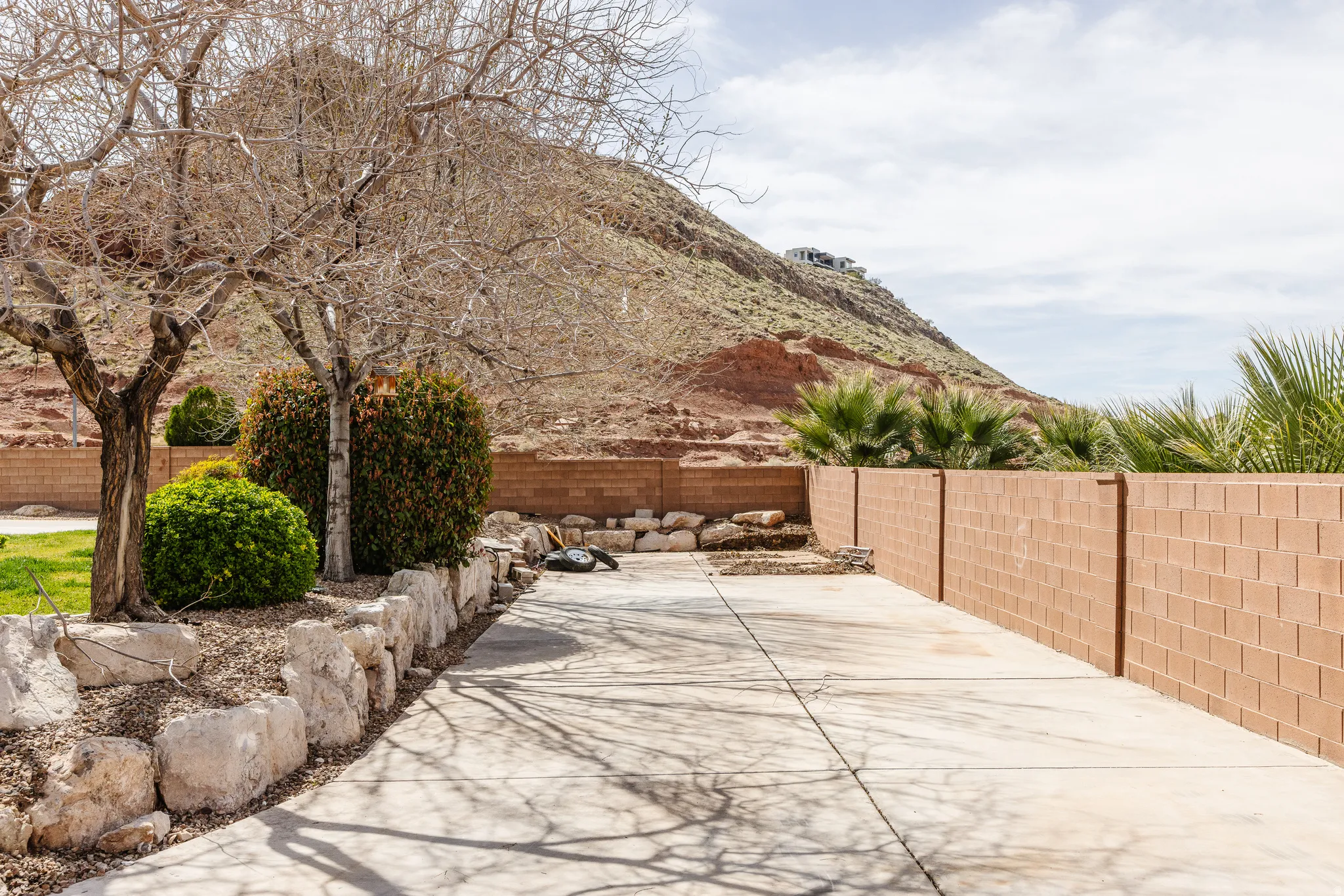 View of fenced backyard