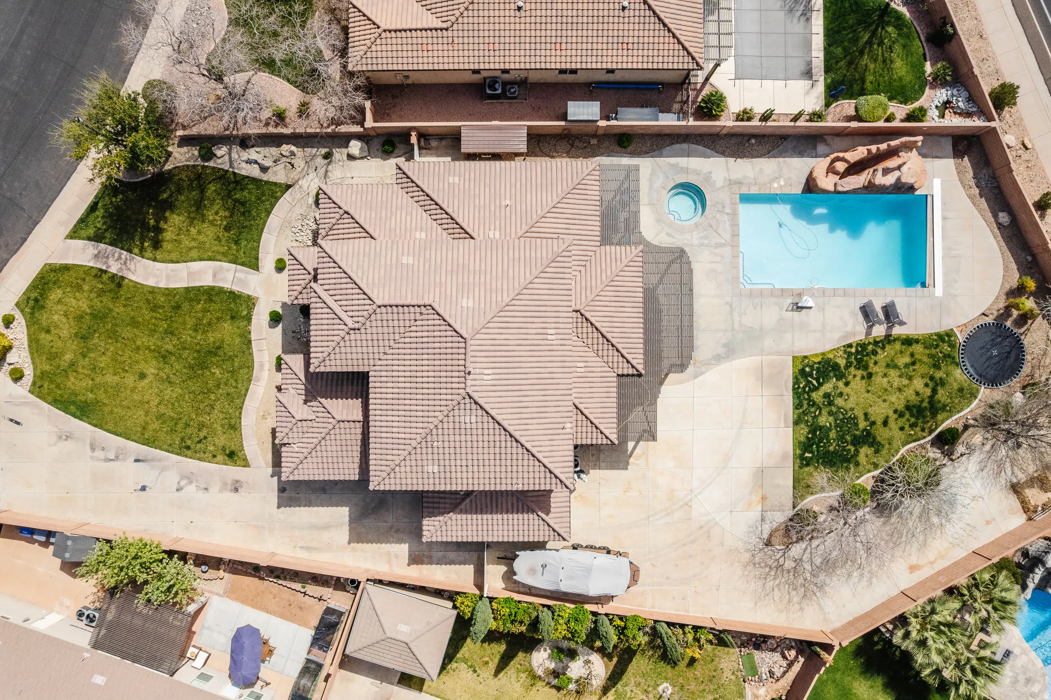 Drone / aerial view of a pool