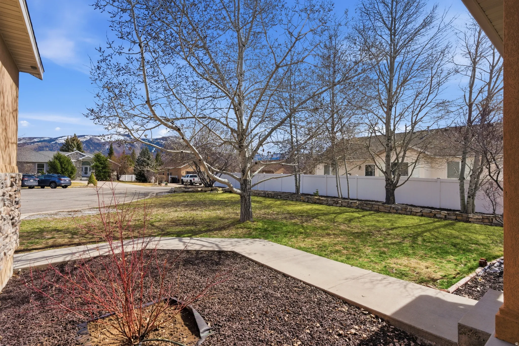 Large Front Yard entry with mature trees