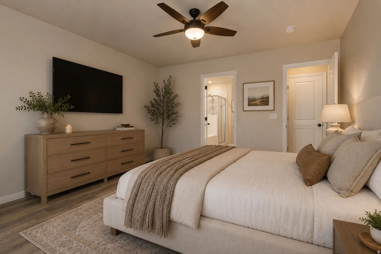 Primary bedroom -Ai furnished-open to Bath-and walk in Closet