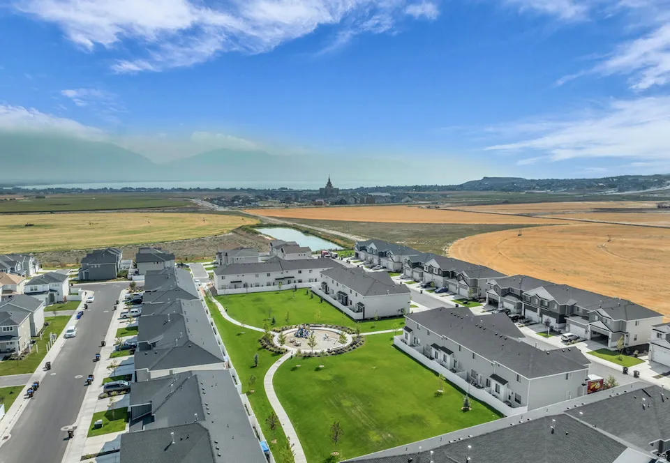 Aerial perspective of suburban area