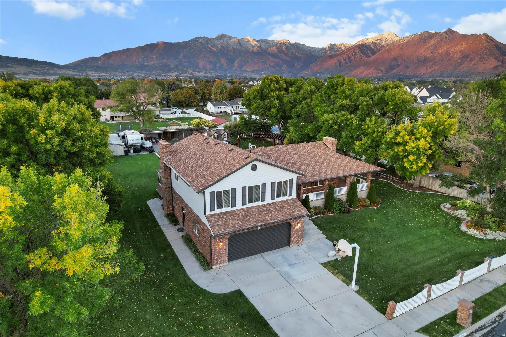 Drone / aerial view of a mountain backdrop