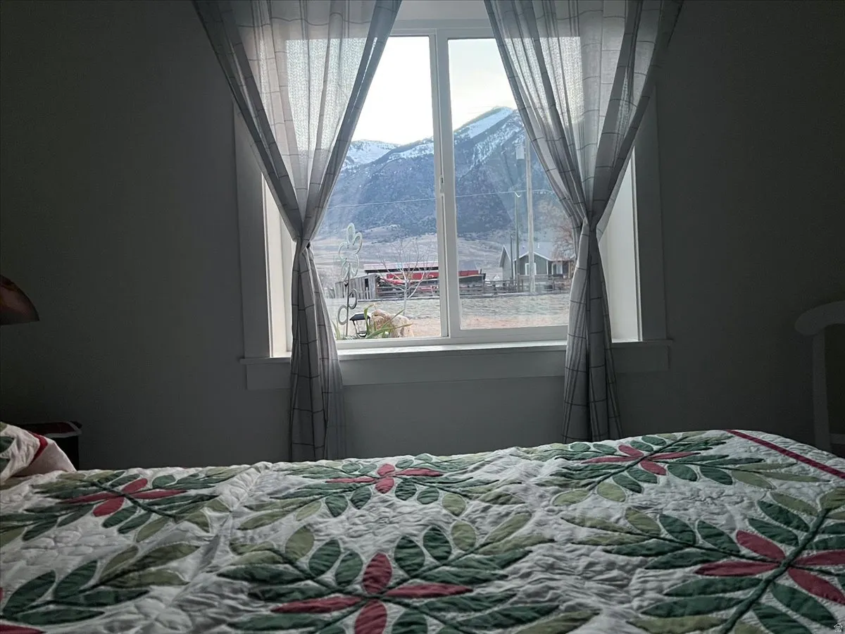 Bedroom featuring a mountain view