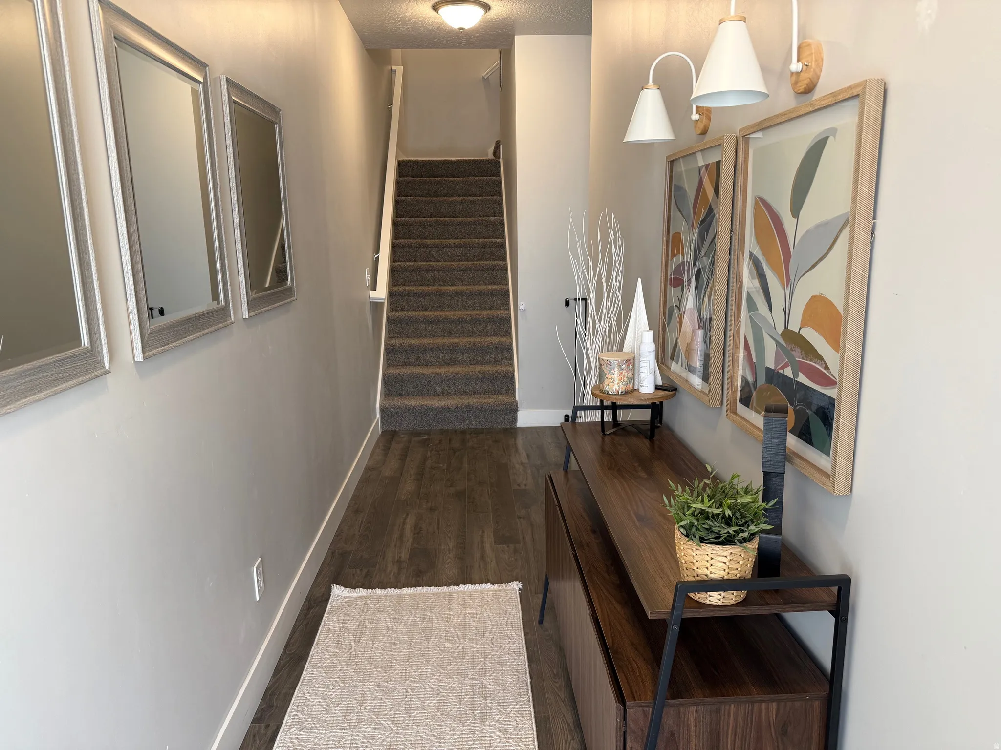 Entry with baseboards and dark wood-type flooring