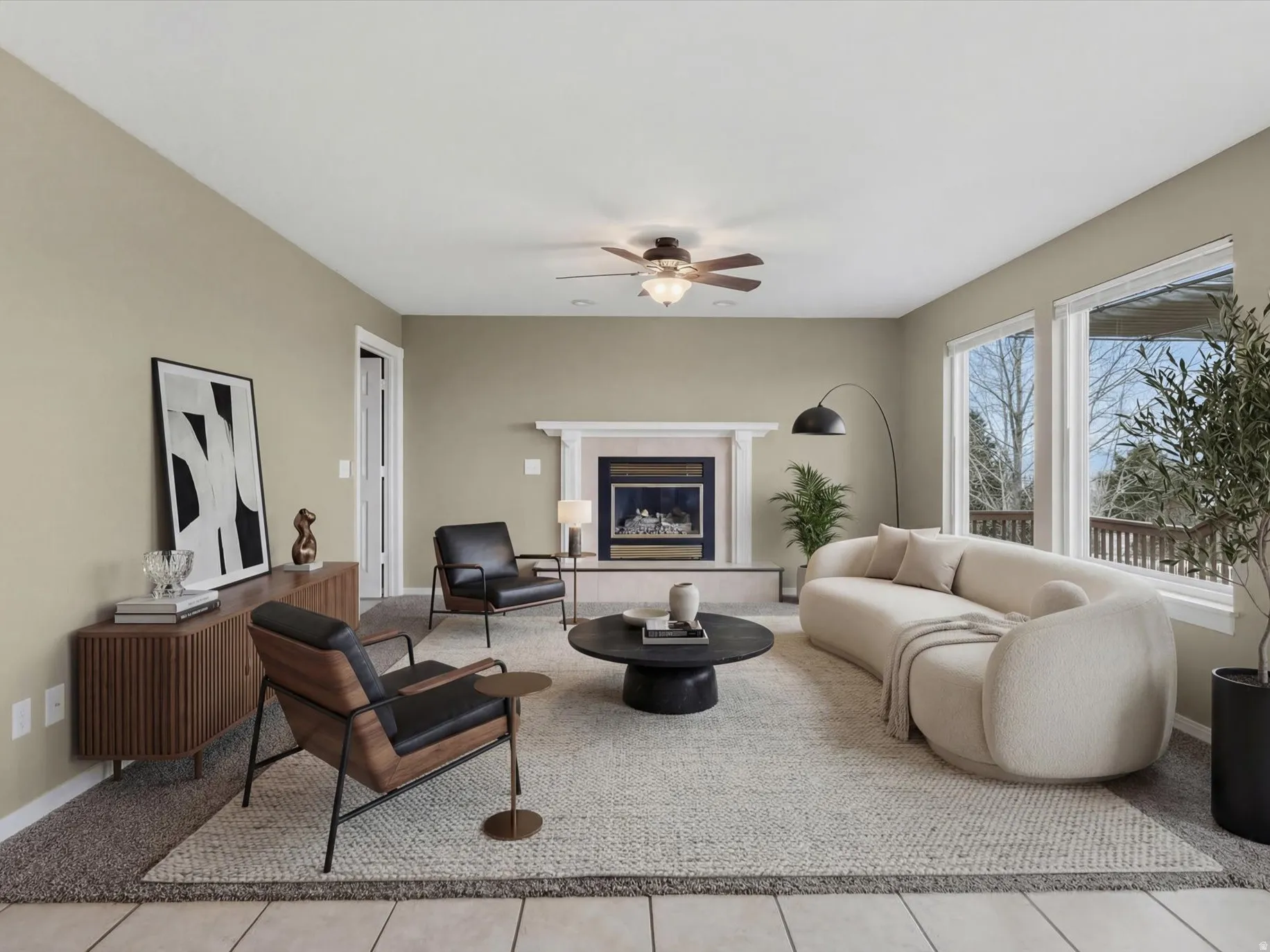 Living room virtually staged