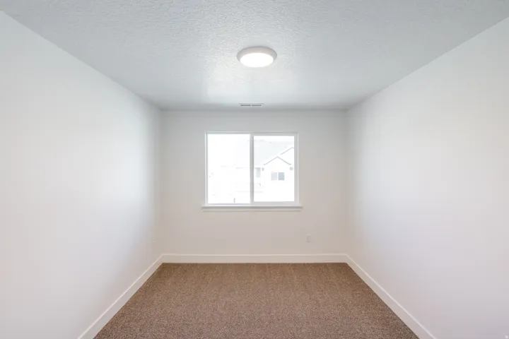 Bright room featuring a double-pane window, neutral-toned carpeting, white walls, and a flush-mount ceiling light