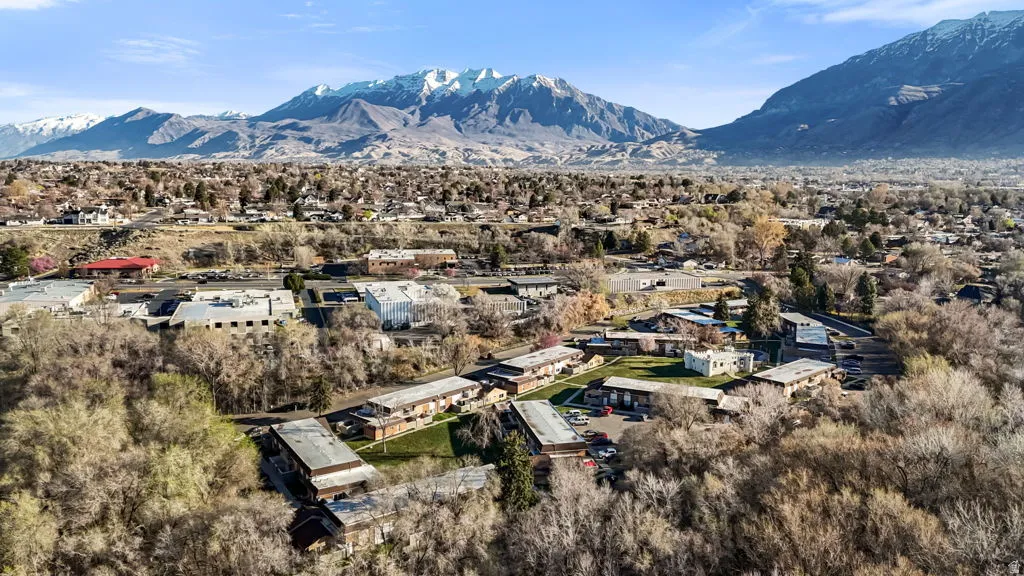 Aerial view of a mountain backdrop