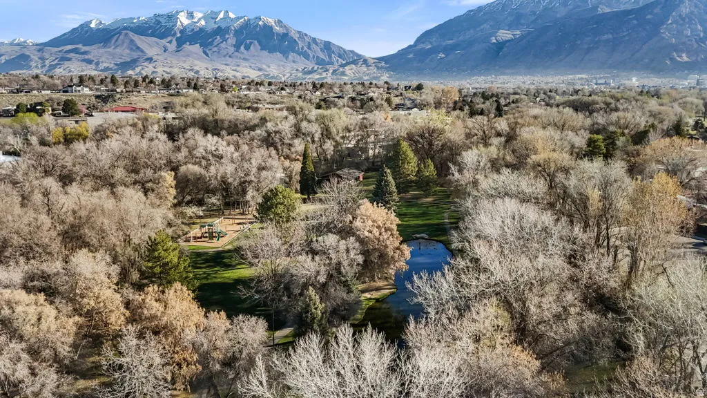 Bird's eye view of a water and mountain view