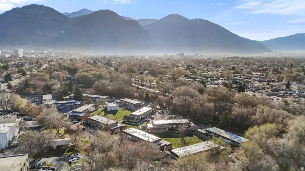 Drone / aerial view of a mountain backdrop
