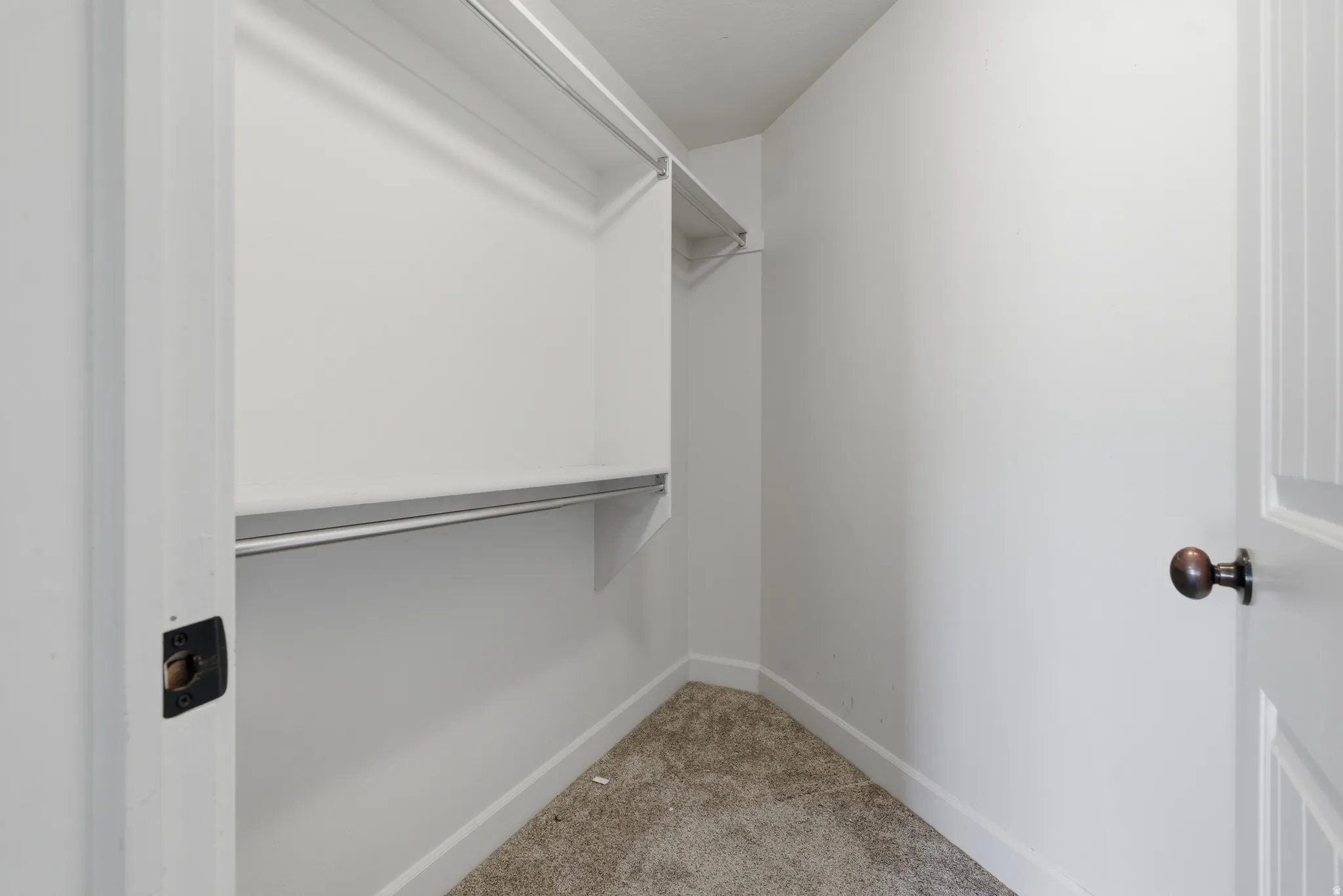 Walk in closet with light carpet