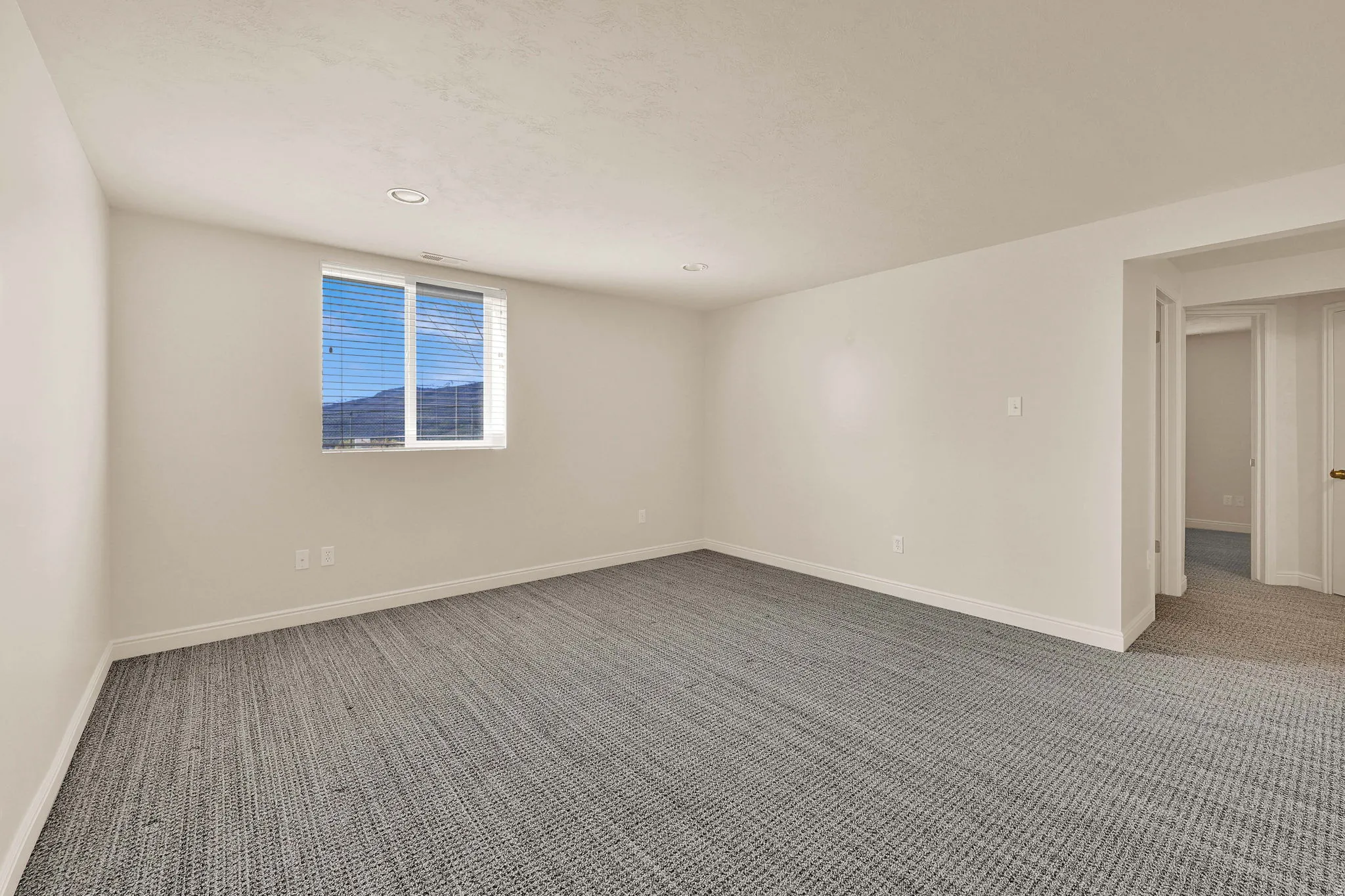 Spare room featuring light carpet and recessed lighting