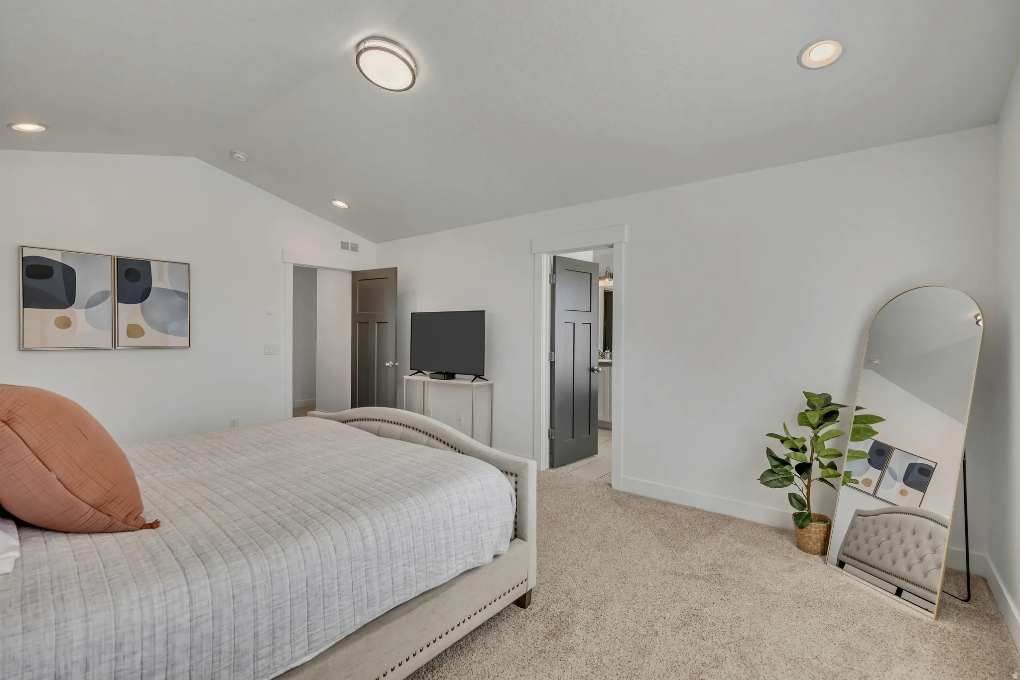 Bedroom featuring carpet and recessed lighting