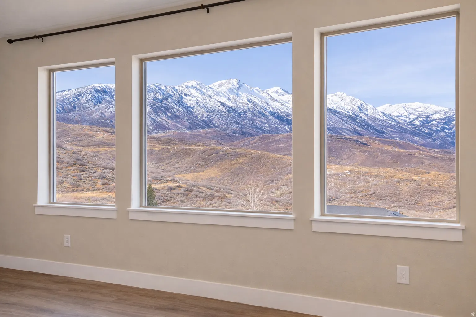 Detailed view of mountains and wood finished floors