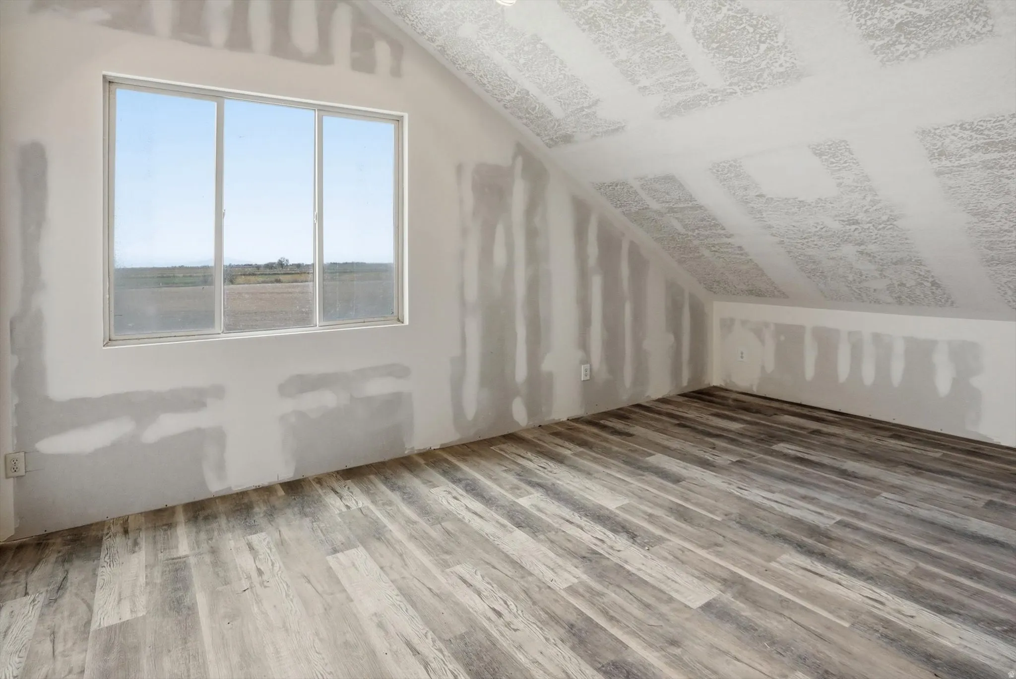 Additional living space with vaulted ceiling and light wood finished floors
