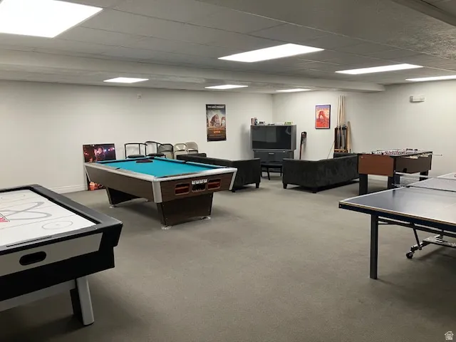 Recreation room featuring a paneled ceiling and billiards table
