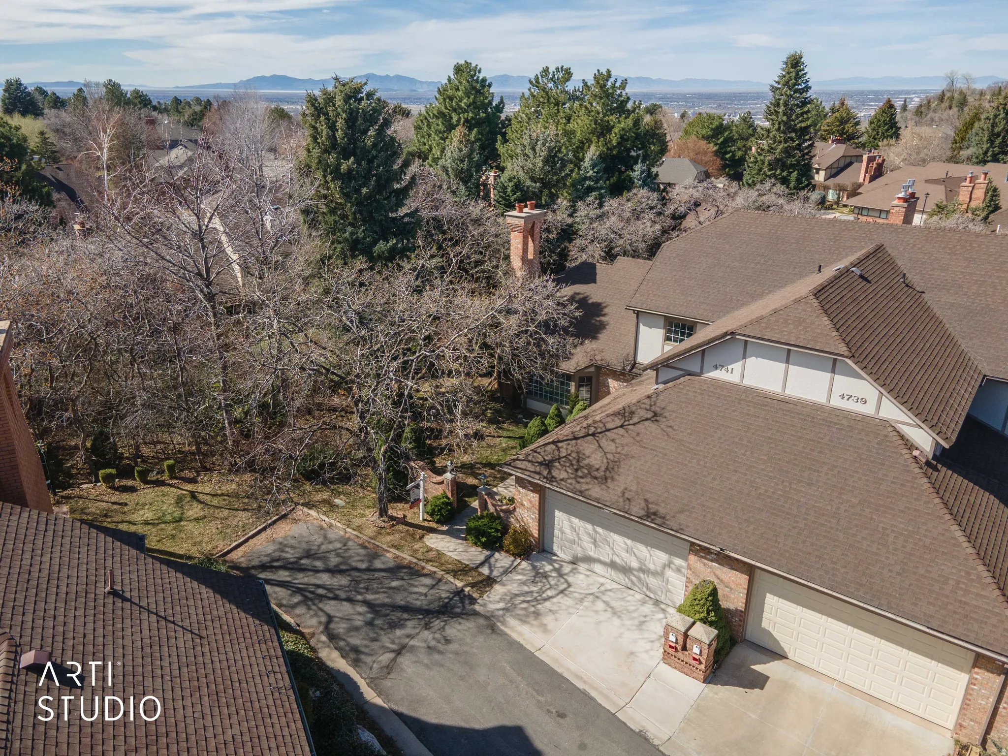 Aerial perspective of suburban area