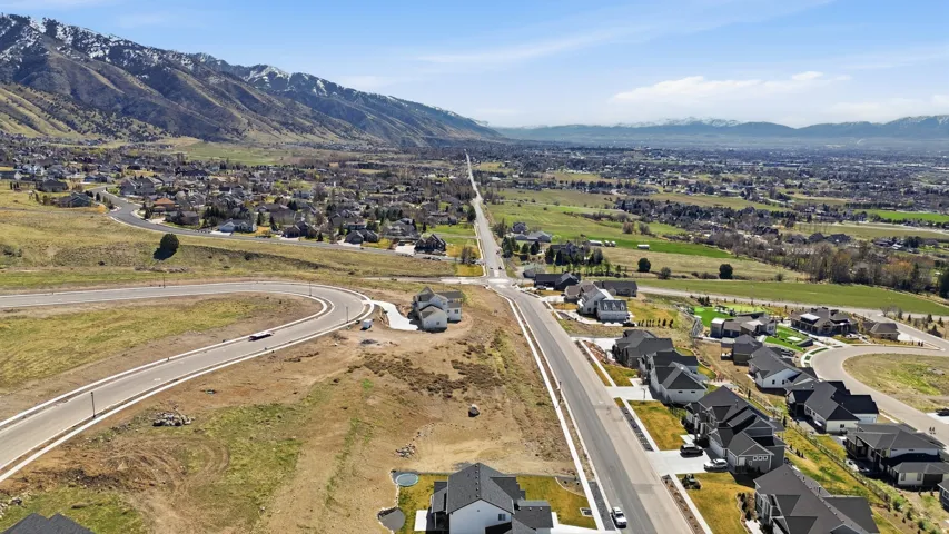 Aerial view of residential area with a mountainous background