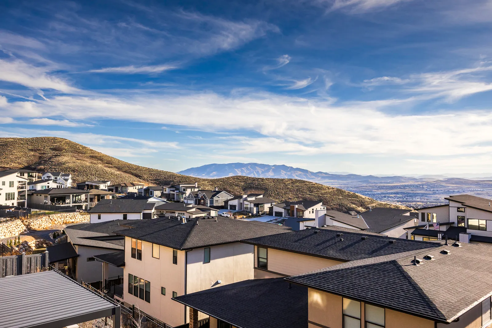Mountain view with nearby suburban area