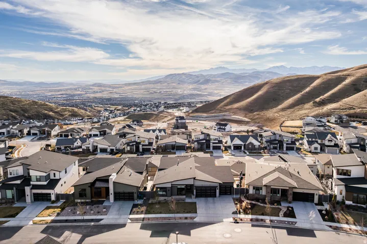 View of mountain background with nearby suburban area
