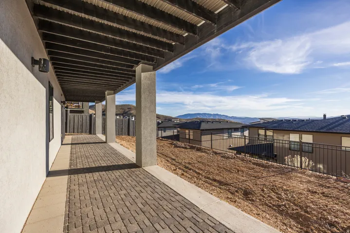 View of patio with a mountain view