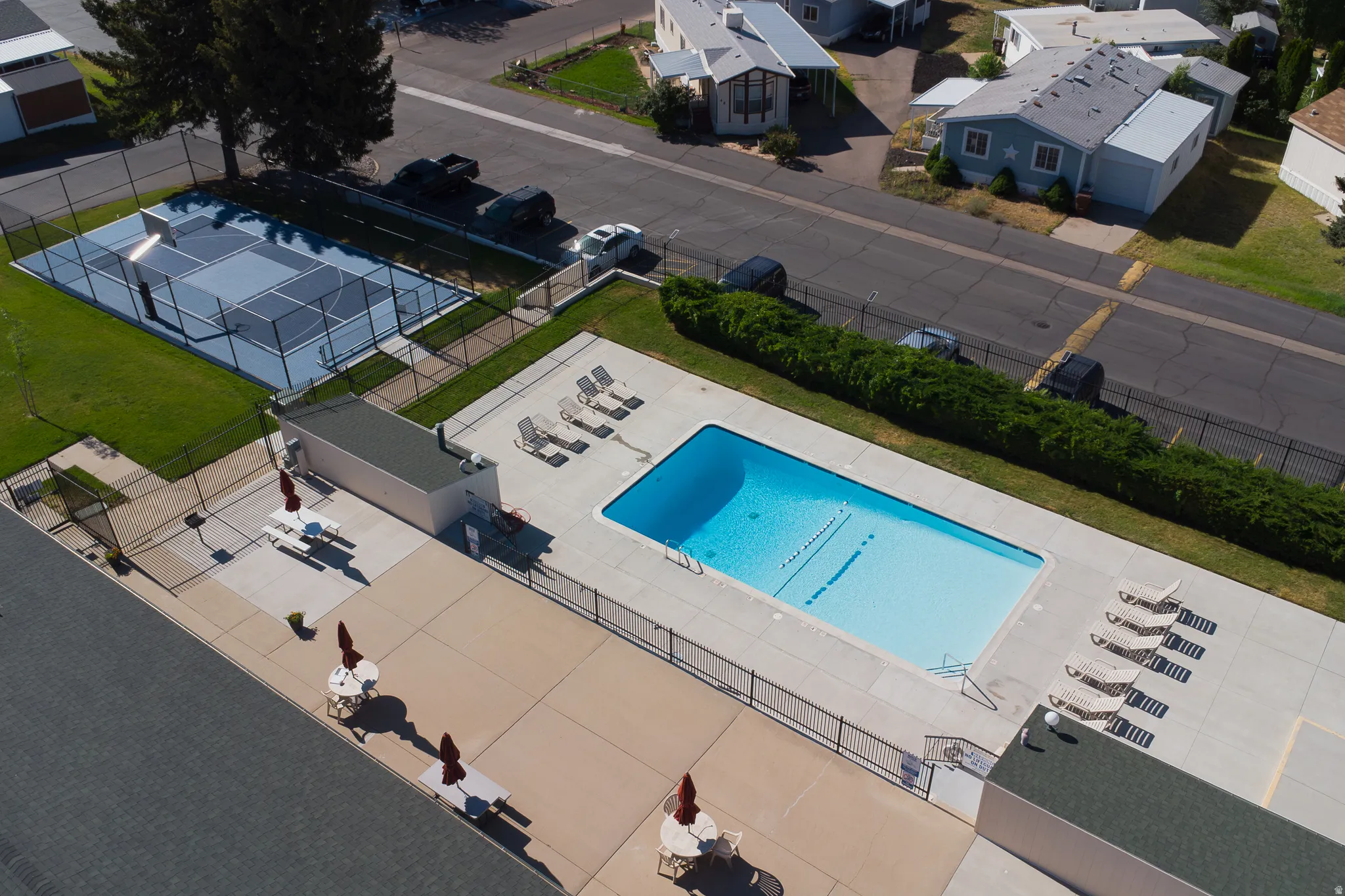 Aerial view of a pool