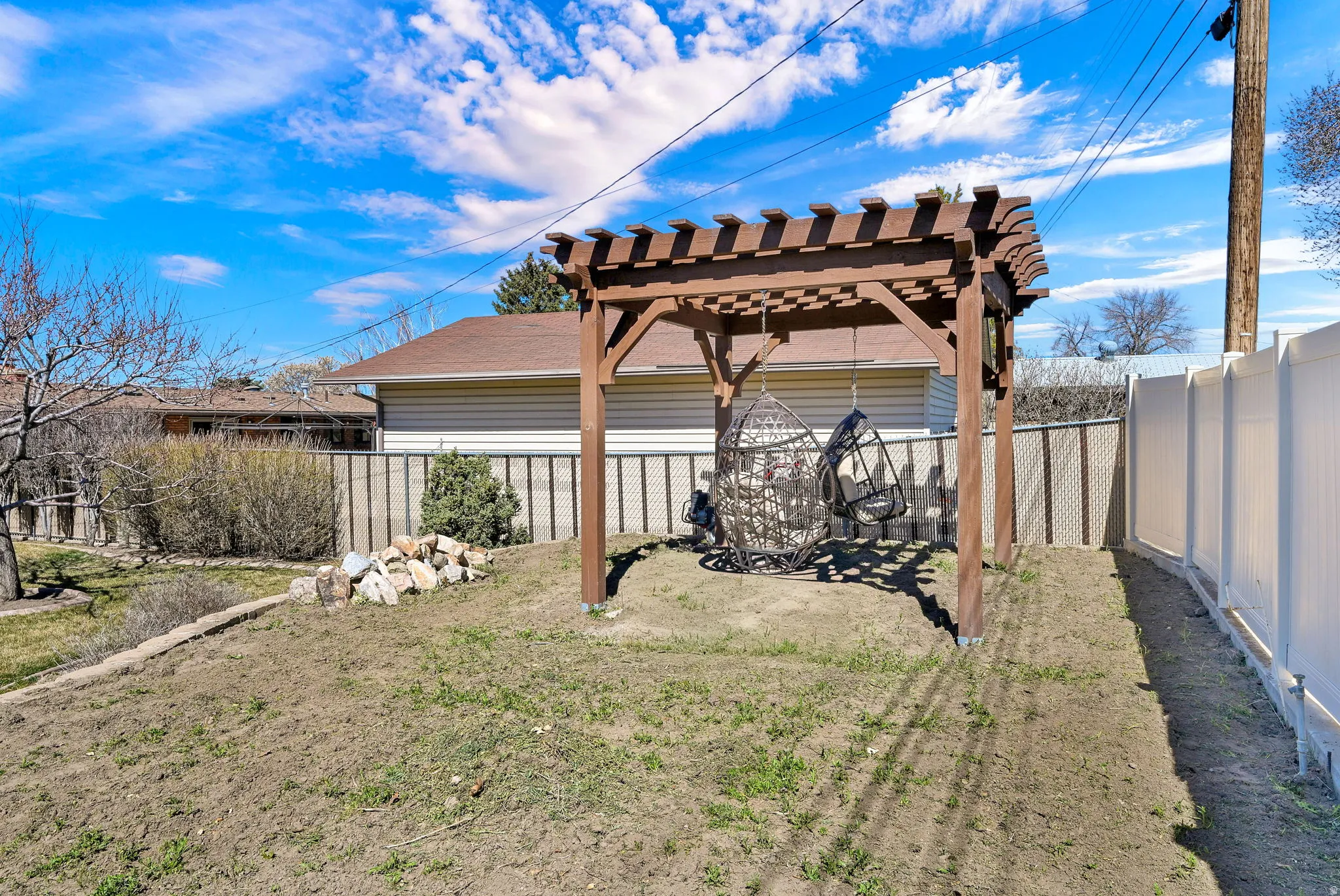 View of fenced backyard