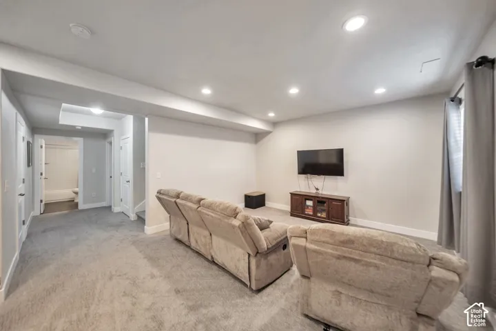3rd Family room in basement featuring recessed lighting and light colored carpet