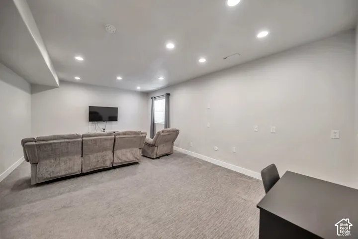 3rd Family room in basement featuring recessed lighting and light colored carpet