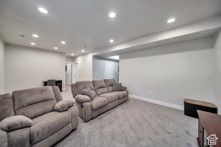 3rd Family room in basement featuring recessed lighting and light colored carpet