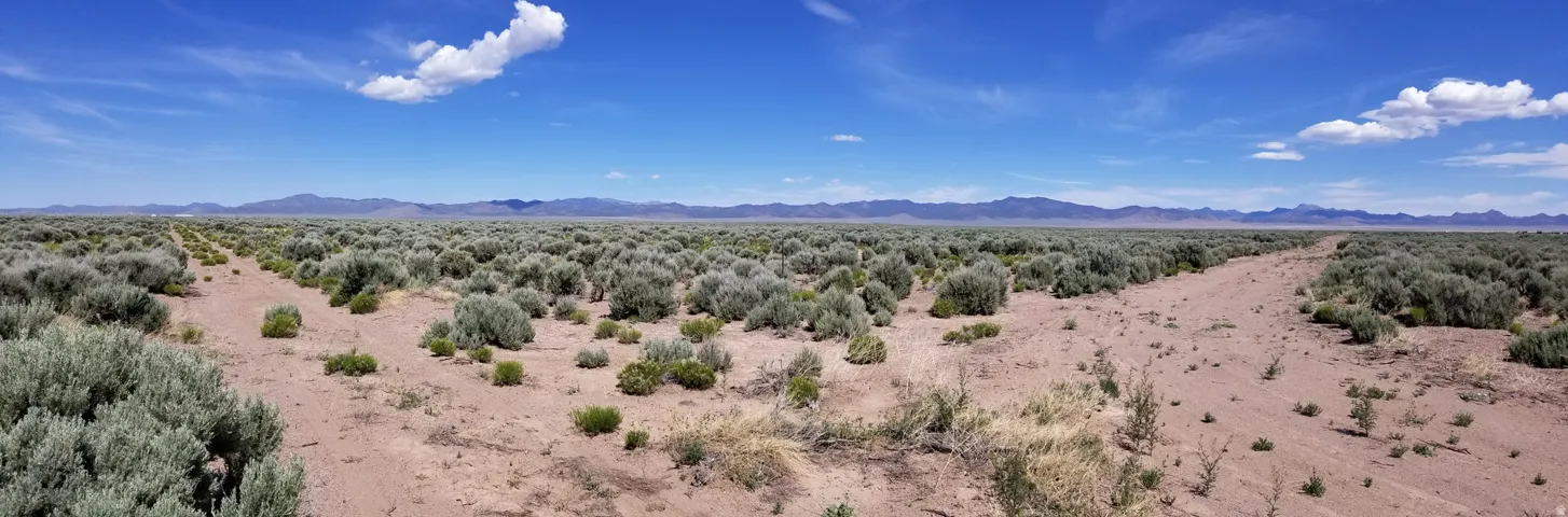 View of mountain backdrop with a desert landscape and rural landscape