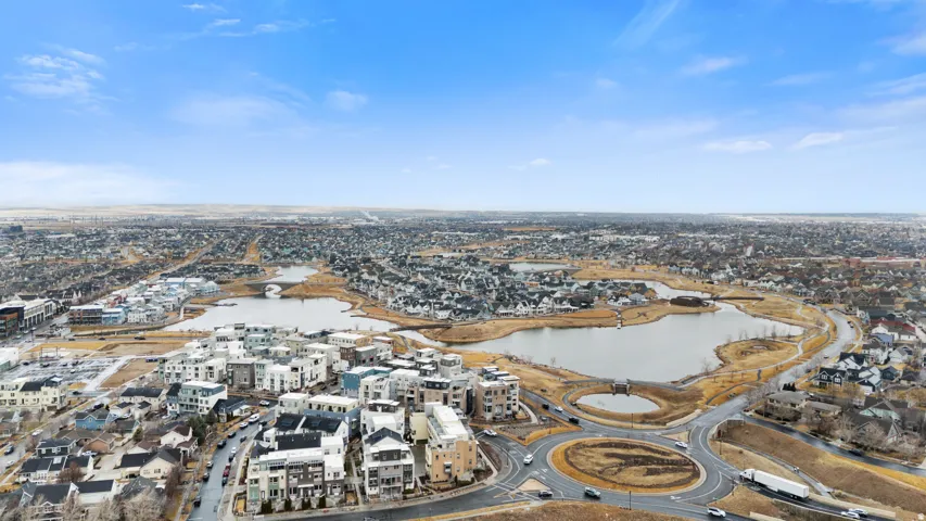 Aerial view of a nearby body of water