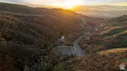 Aerial view at dusk of a mountain view