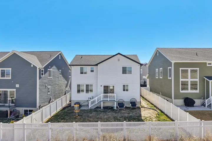 Back of house with a fenced backyard and a residential view