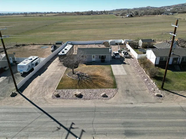 Aerial view of sparsely populated area looking south