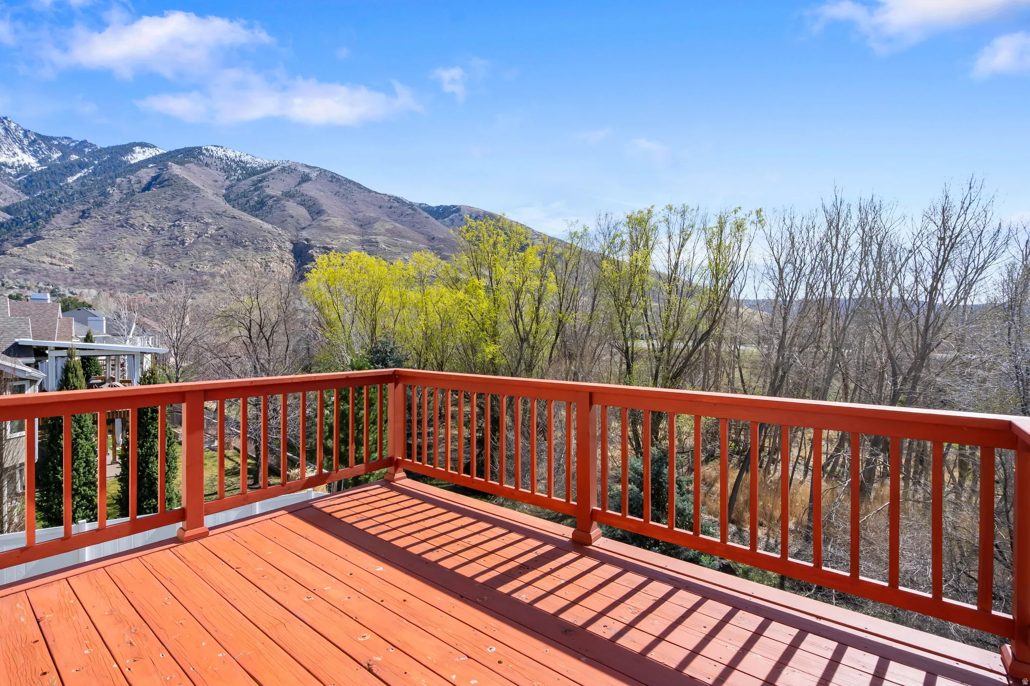Deck featuring a mountain view