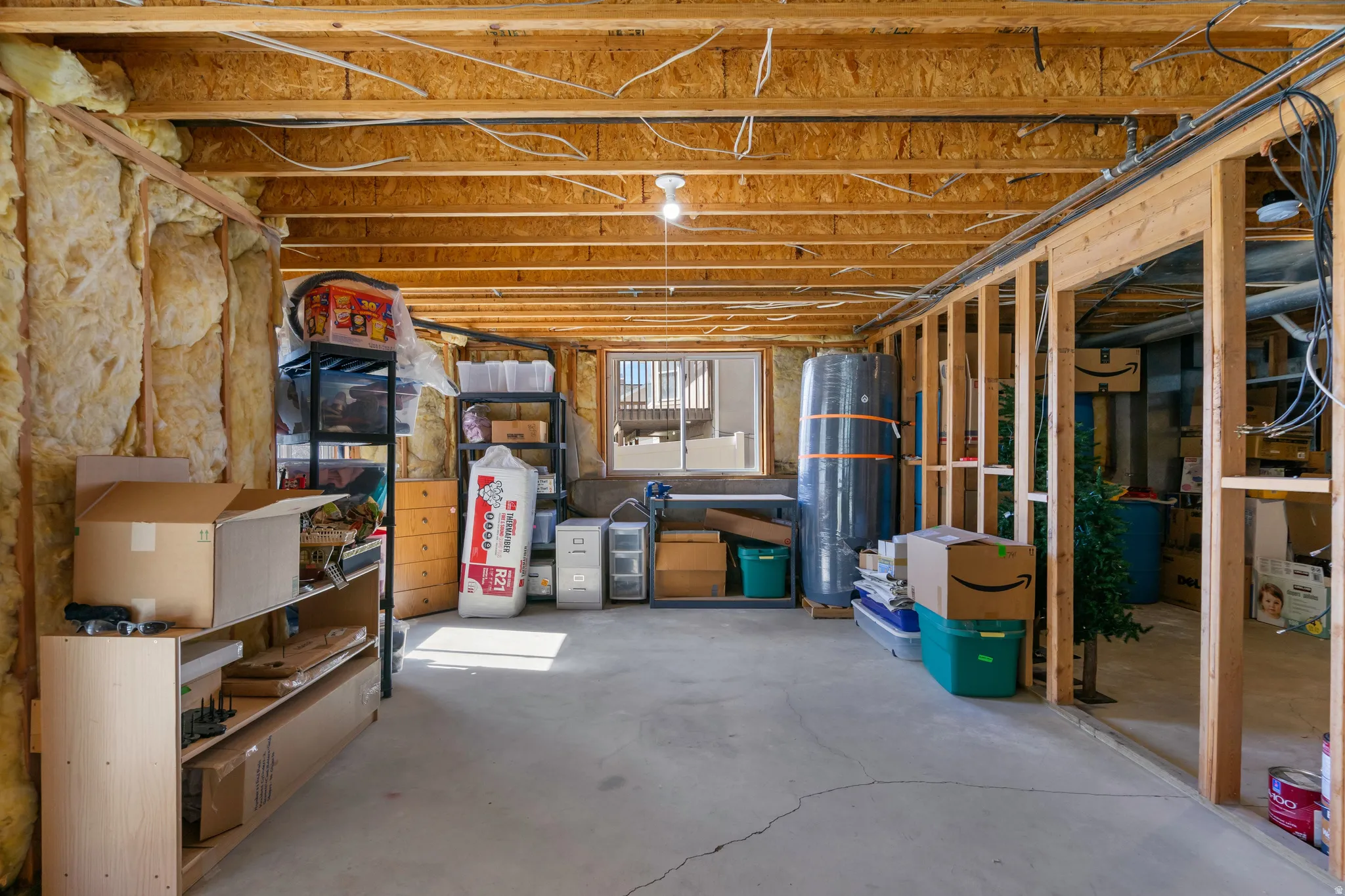 Basement with a water pressure tank
