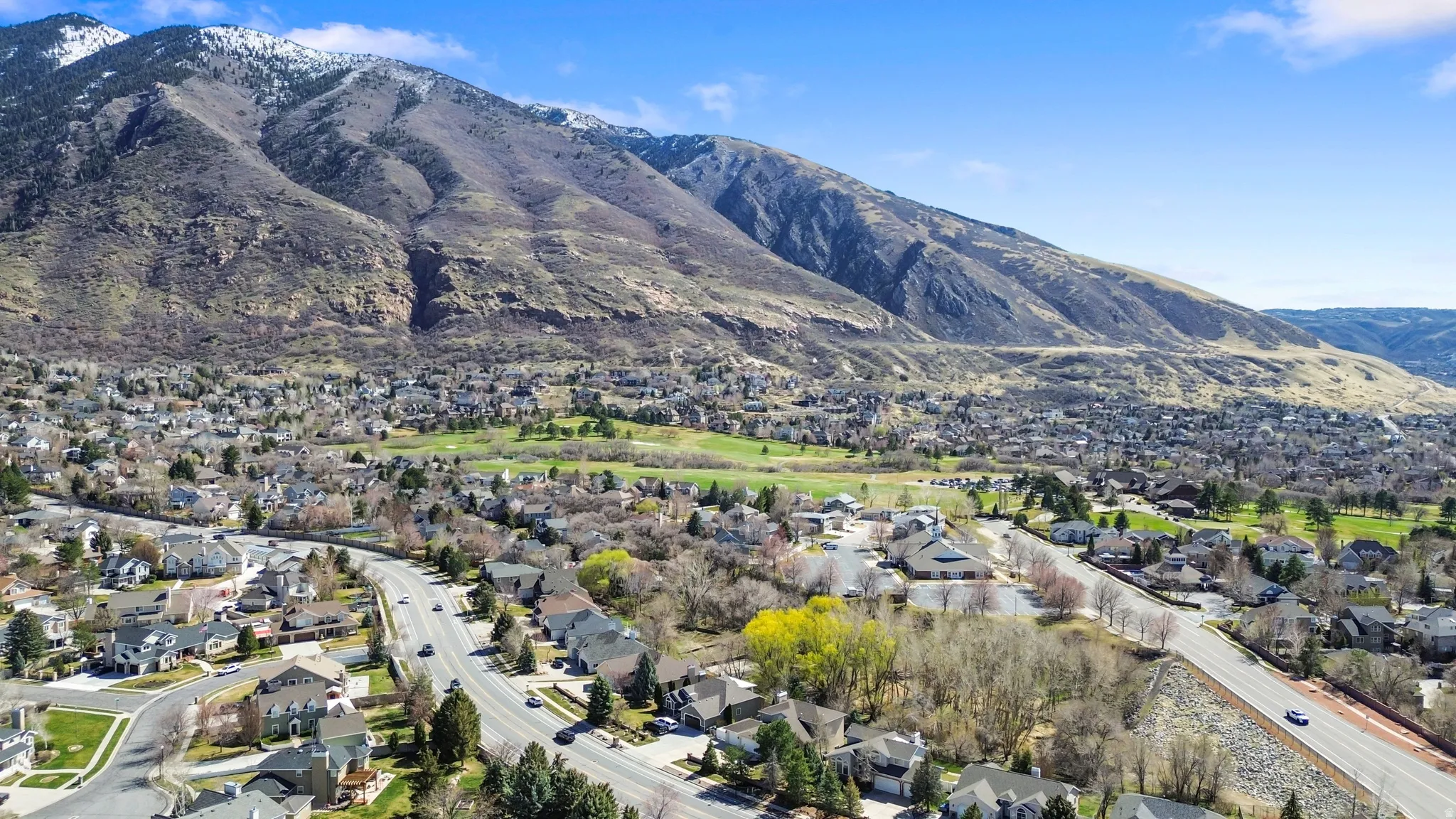 View of mountain background with nearby suburban area