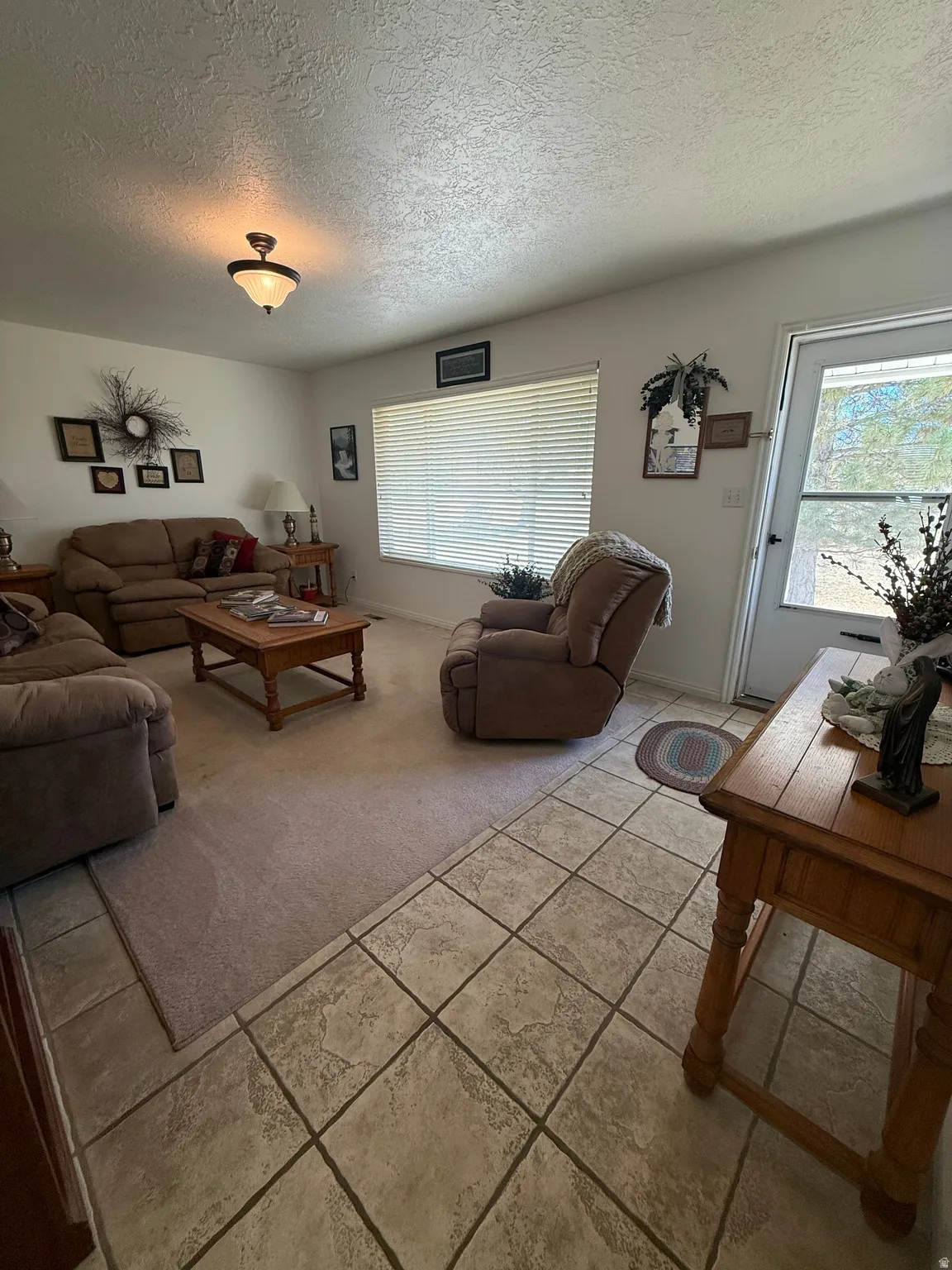 Living room featuring a textured ceiling