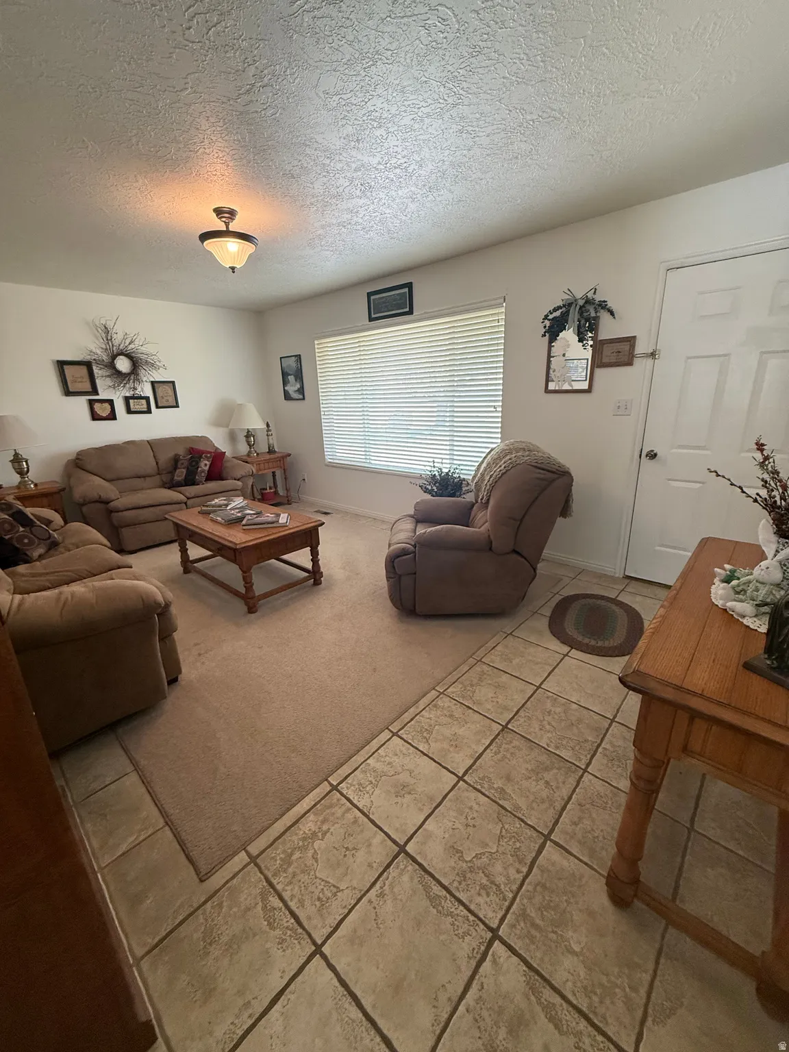Living area with a textured ceiling