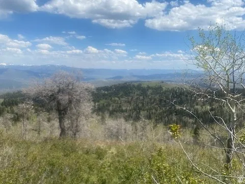 Expansive natural landscape featuring rolling hills and distant mountains under a broad sky with scattered clouds