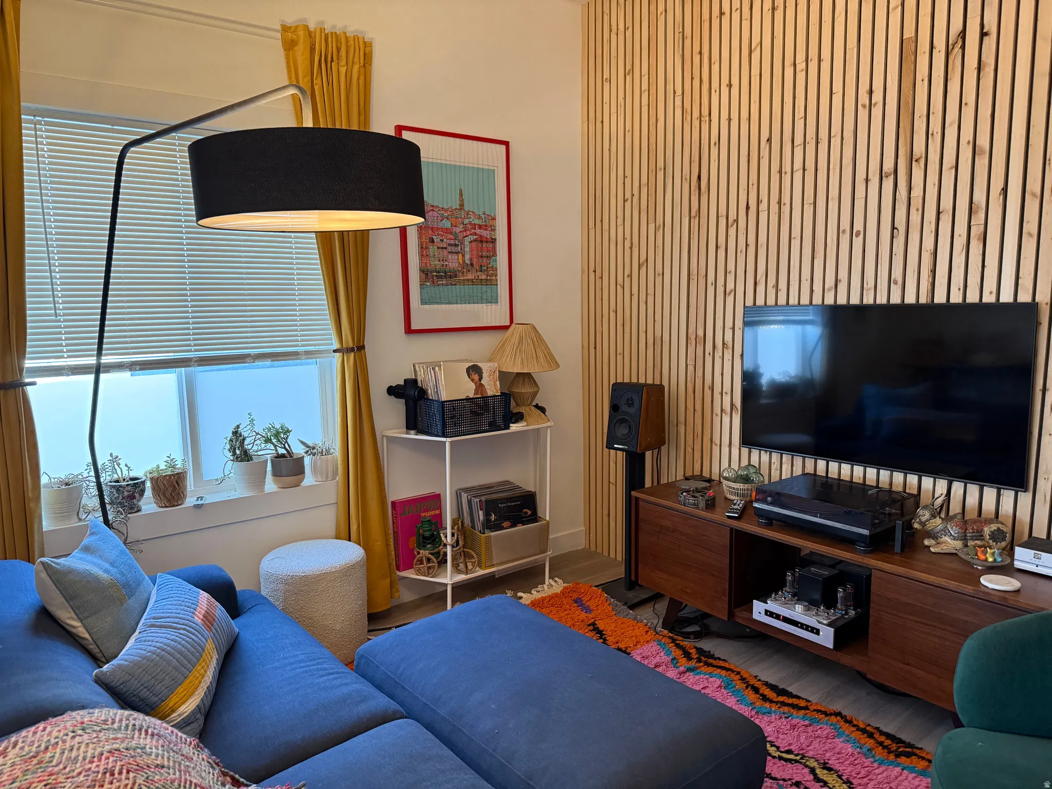 Living area with wood finished floors