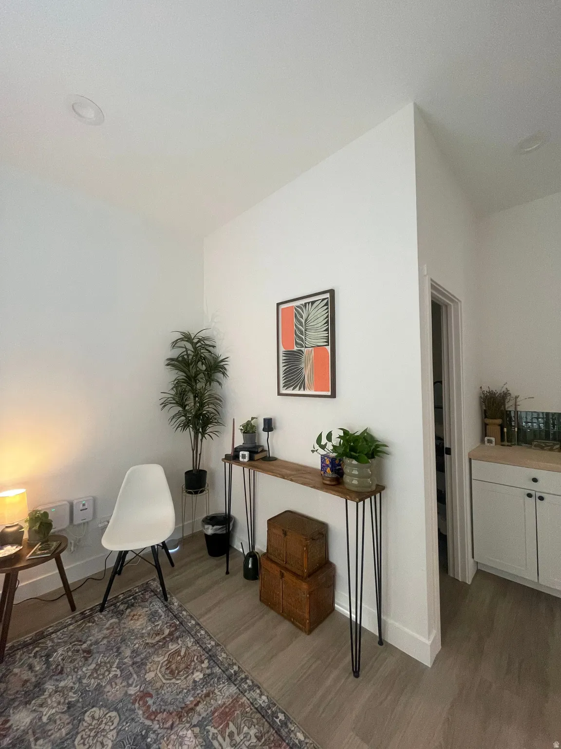 Living area with wood finished floors