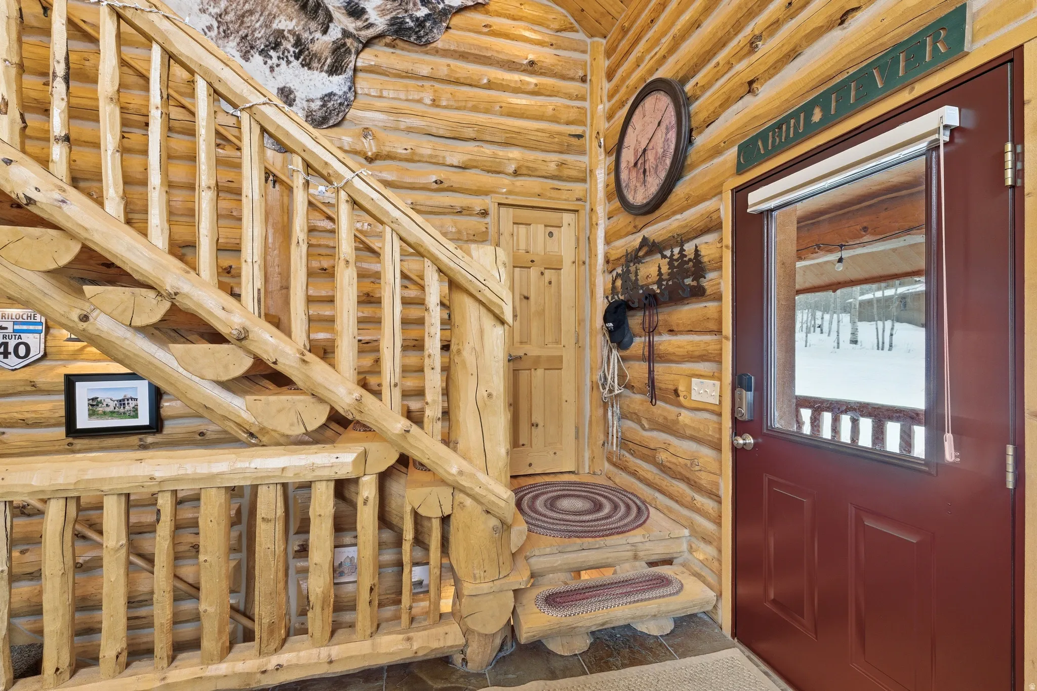 Stairway with log walls