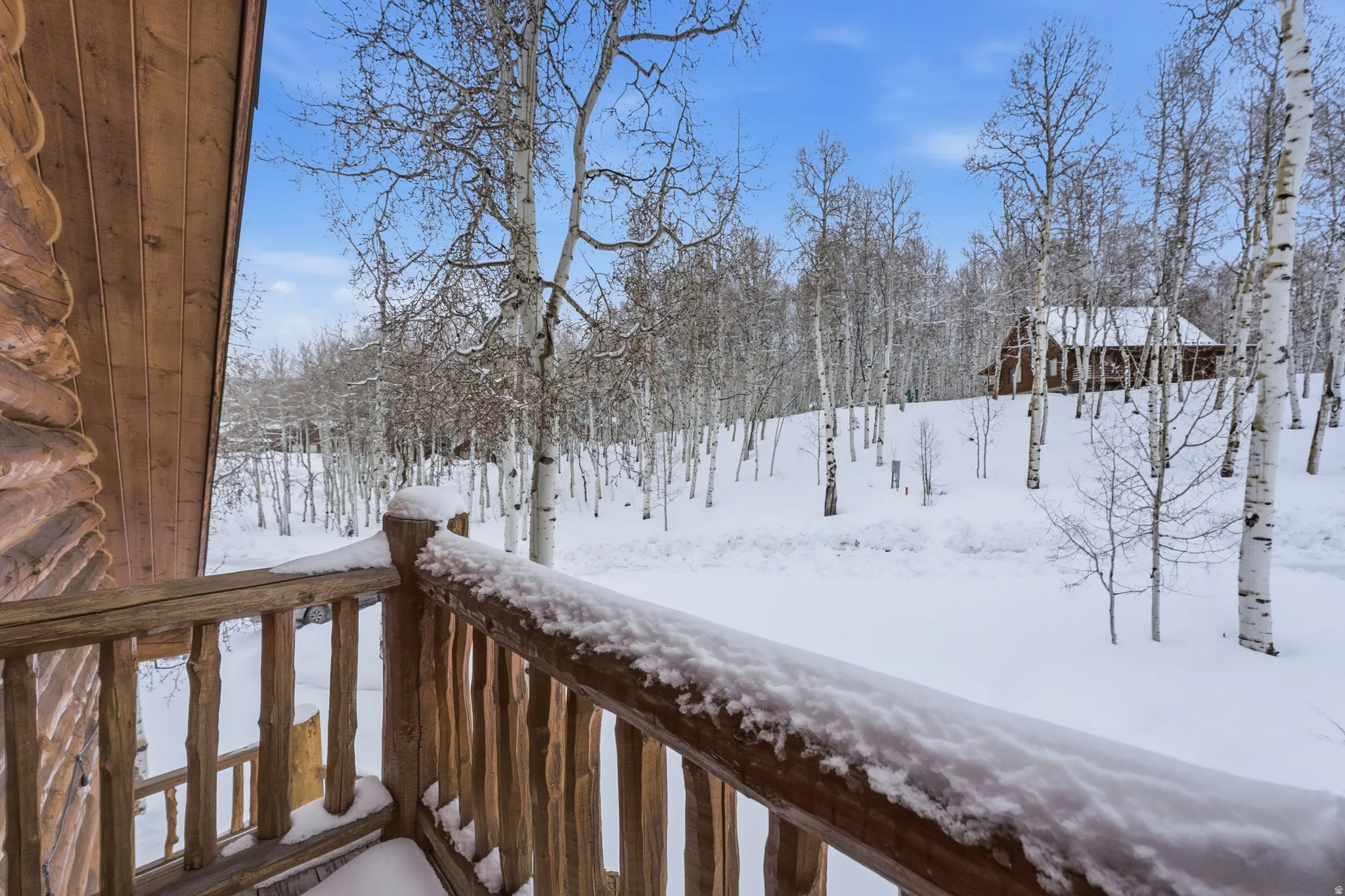 View of yard layered in snow