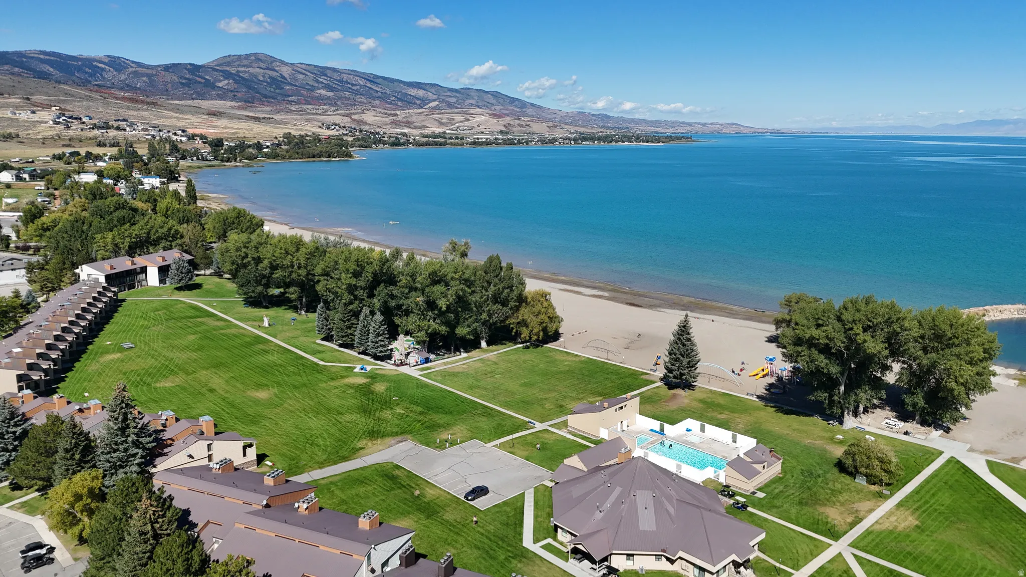 Drone / aerial view of a water and mountain view