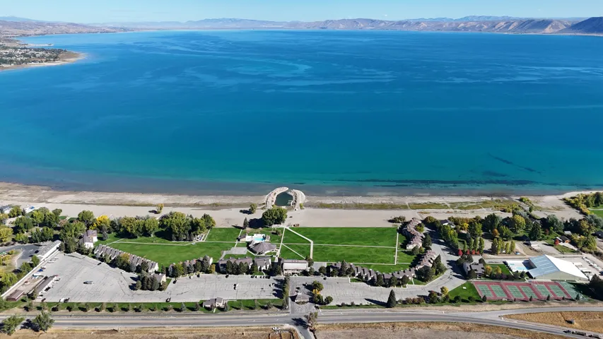 Aerial view of a water and mountain view