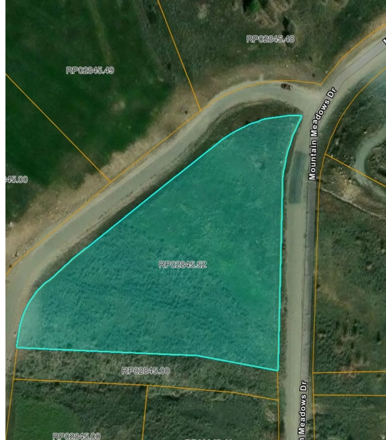 Aerial view of property's location with property boundaries highlighted