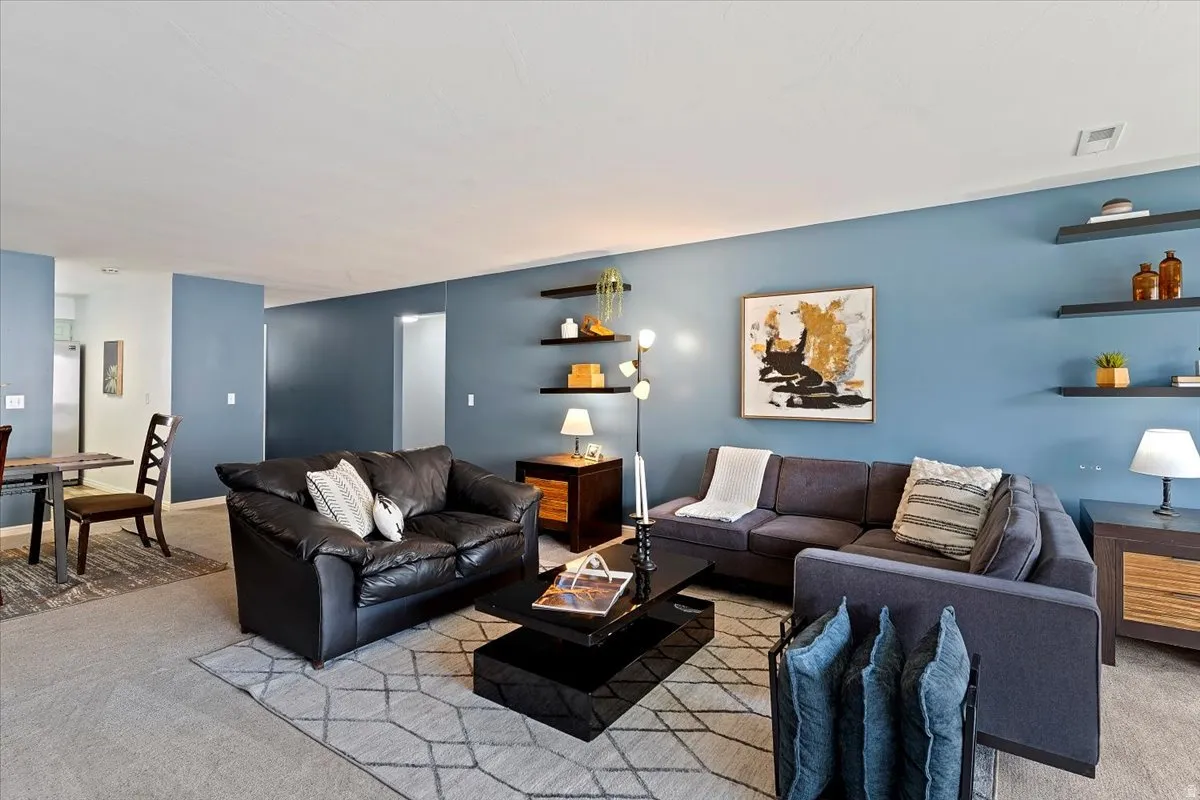 Living room featuring carpet flooring
